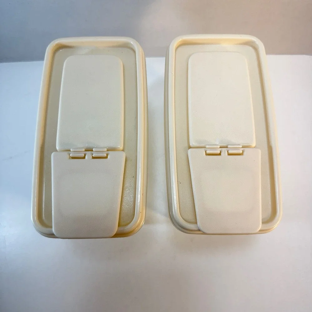 Rubbermaid Cereal Keeper Set Of 2 Almond Clear Vintage 4 Cup Flip‎ Top Lid